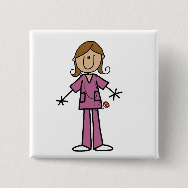 Medium Skin Stick Figure Female Nurse 15 Cm Square Badge (Front)