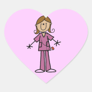 Medium Skin Stick Figure Female Nurse Heart Sticker