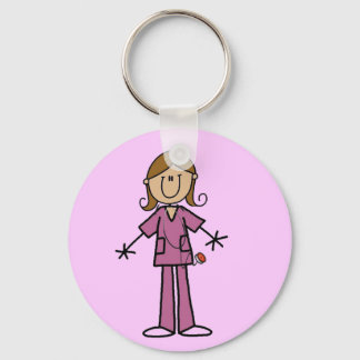 Medium Skin Stick Figure Female Nurse Key Ring