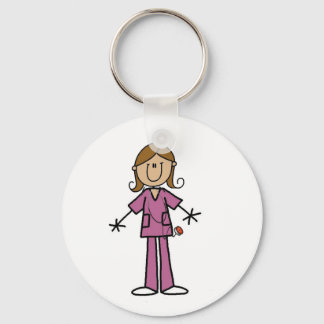 Medium Skin Stick Figure Female Nurse Key Ring