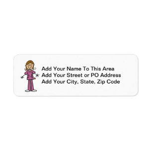 Medium Skin Stick Figure Female Nurse Return Address Label