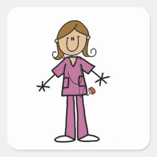Medium Skin Stick Figure Female Nurse Square Sticker