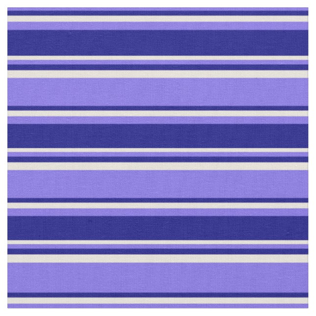 Medium Slate Blue, Blue & Beige Coloured Lines Fabric (Close Up)