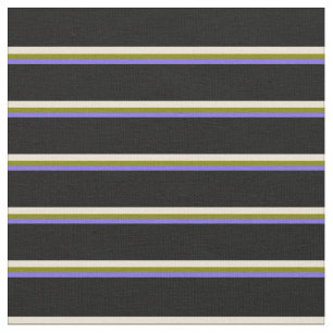 Medium Slate Blue, Green, Bisque, and Black Lines Fabric