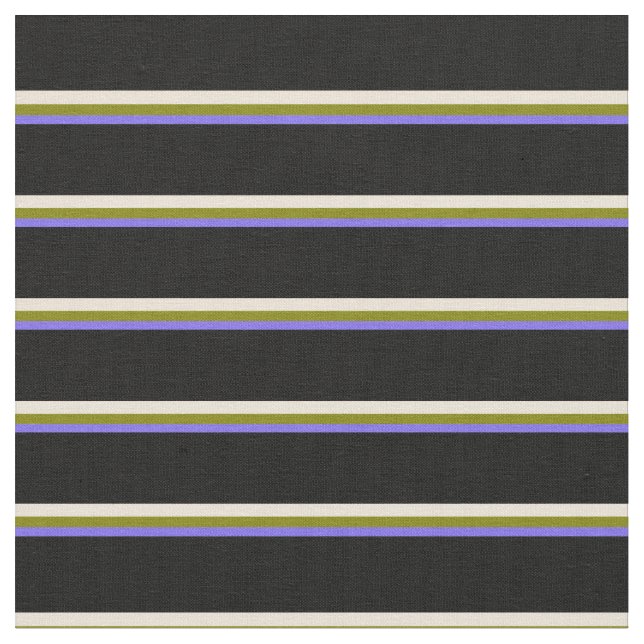Medium Slate Blue, Green, Bisque, and Black Lines Fabric (Close Up)