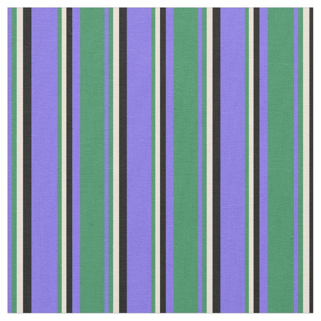 Medium Slate Blue, Sea Green, Bisque, and Black Fabric (Close Up)