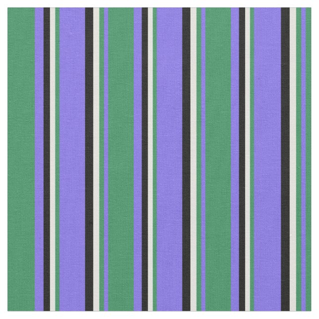 Medium Slate Blue, Sea Green, Light Yellow & Black Fabric (Close Up)