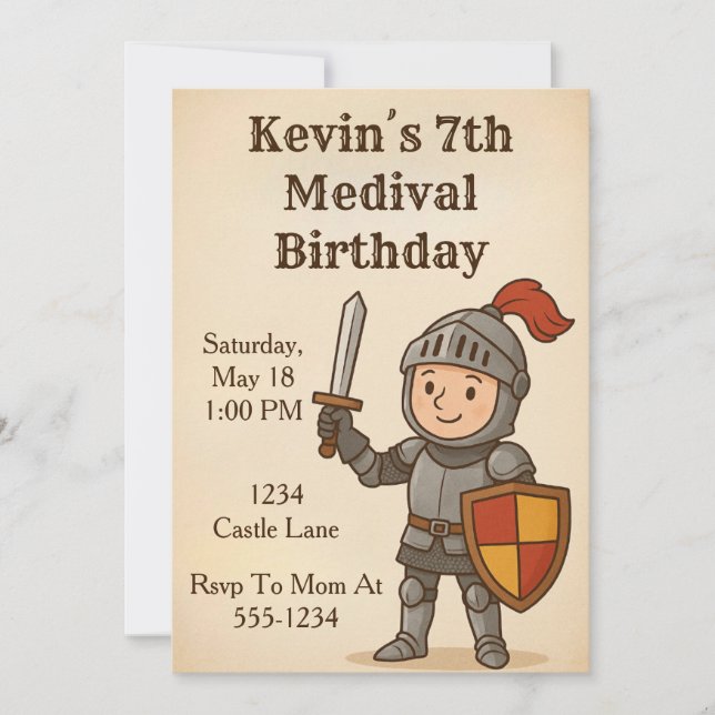 Medival Knight Birthday Invitation (Front)