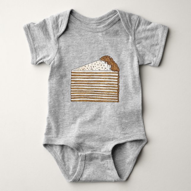 Medovik Honey Cake Slice Russian Ukrainian Dessert Baby Bodysuit (Front)