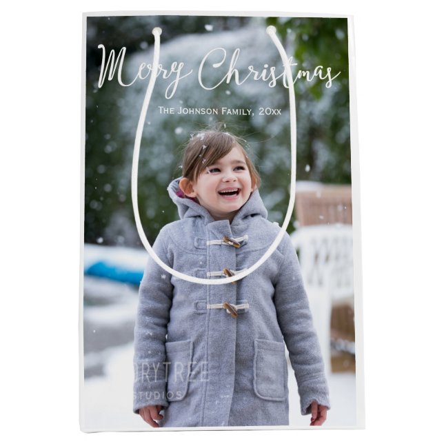 Meduim Snowing Photo Christmas Greetings Gift Bags (Front)