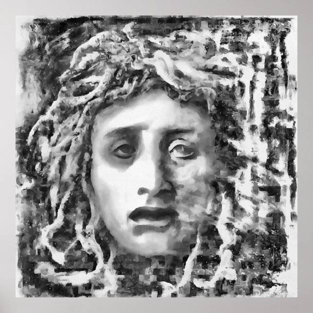 Medusa Ancient Goddess Portrait In Grey Poster (Front)