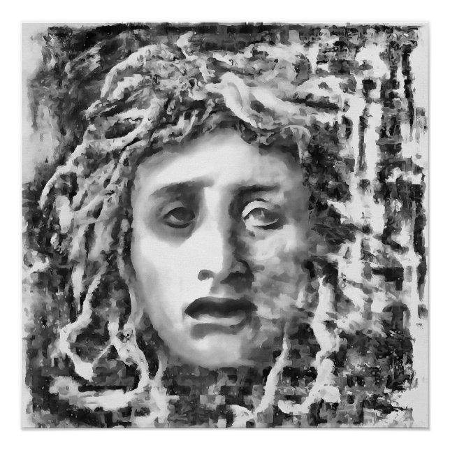 Medusa Ancient Goddess Portrait In Grey Poster (Front)