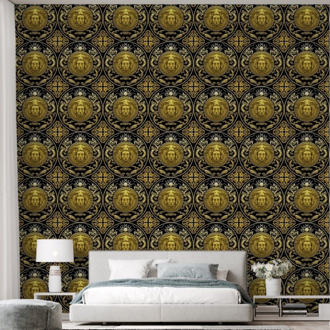 Medusa and Serpents with Baroque Ornament Designer Wallpaper (Bedroom)