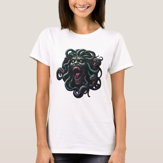 Medusa and Snakes Halloween Design - Mythical Horr T-Shirt (Front)