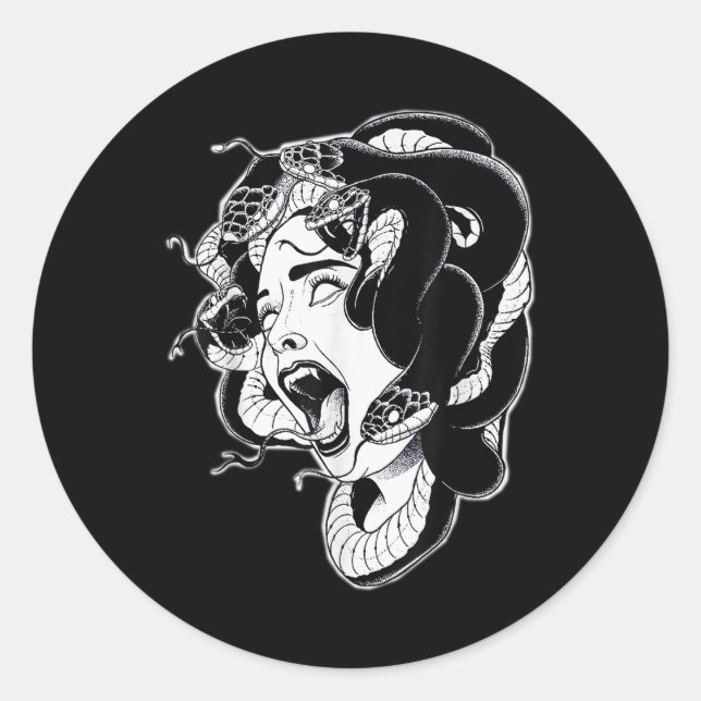 Medusa Blackwork Tattoo Flash  Classic Round Sticker (Front)