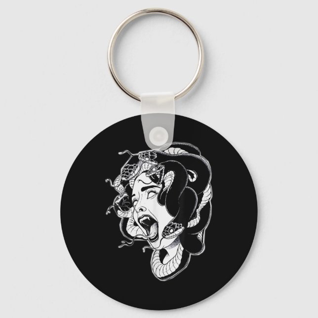 Medusa Blackwork Tattoo Flash  Key Ring (Front)