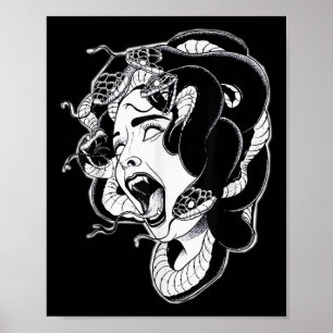 Medusa Blackwork Tattoo Flash  Poster