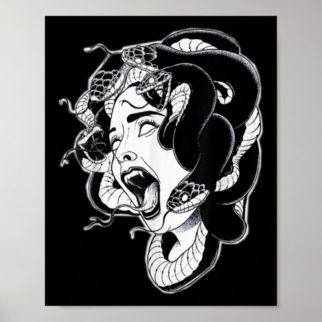 Medusa Blackwork Tattoo Flash  Poster (Front)