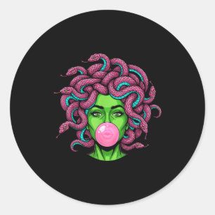 Medusa Blowing Bubblegum P Art Mythology Design Classic Round Sticker