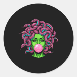 Medusa Blowing Bubblegum P Art Mythology Design  Classic Round Sticker
