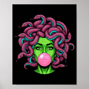 Medusa Blowing Bubblegum P Art Mythology Design  Poster