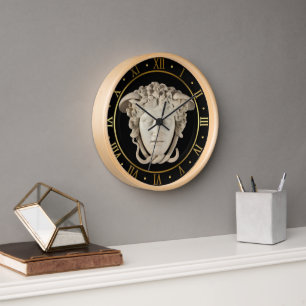 Medusa Faux Marble Gorgonian Roman Numeral Clock