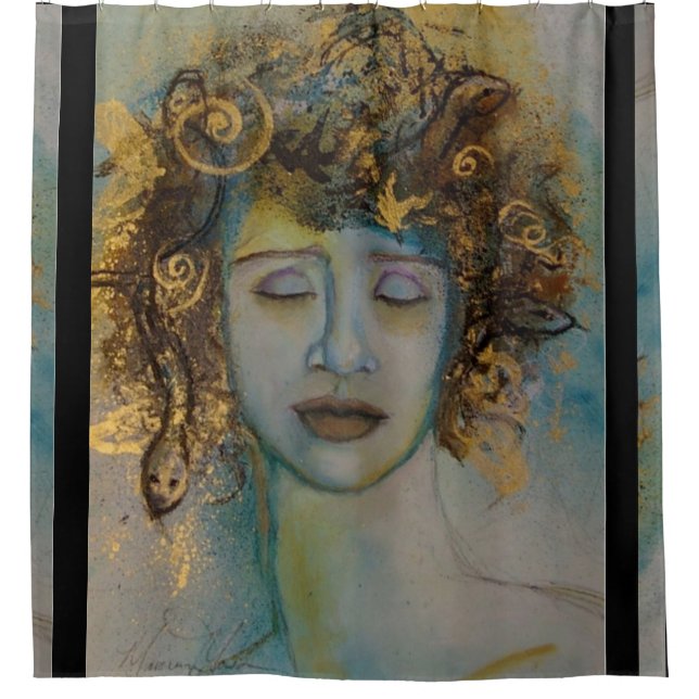 Medusa Goddess Maureen Girard Myth Gold Shower Curtain (Front)