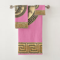 Medusa Golden Gorgon Greek Key Pink
