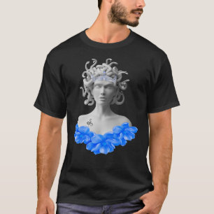 Medusa Gorgon Greek Mythology Blue Floral  T-Shirt