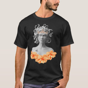 Medusa Gorgon Greek Mythology Orange Floral T-Shirt