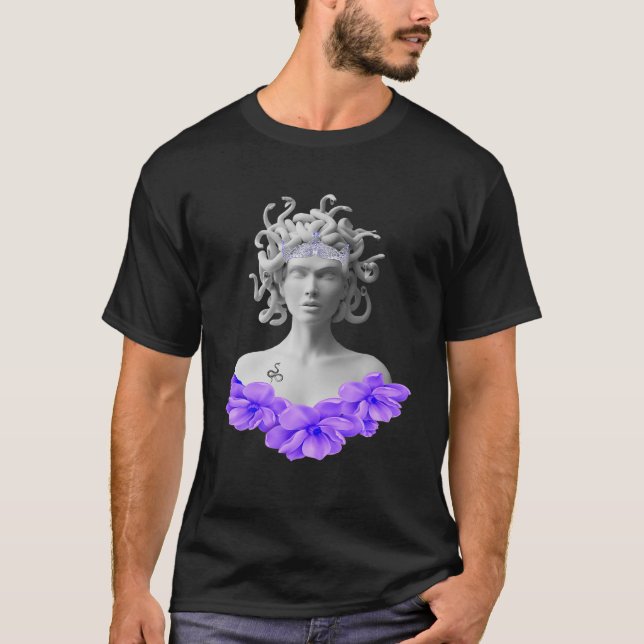 Medusa Gorgon Greek Mythology Purple Floral T-Shirt (Front)