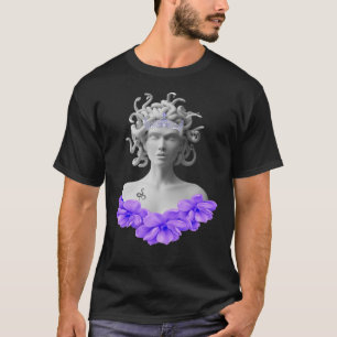 Medusa Gorgon Greek Mythology Purple Floral  T-Shirt