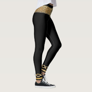 Medusa Greek Key Basic Gold on Black Designer Leggings