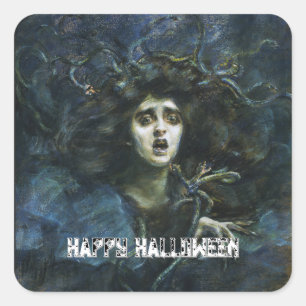 Medusa "Happy Halloween" Fine Art Party Square Sticker