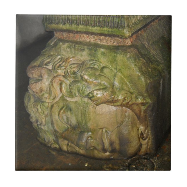 Medusa Head Sculptures Basilica Cistern Istanbul Ceramic Tile (Front)