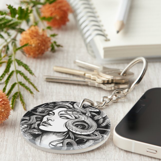Medusa head tattoo style key ring (Front Right)