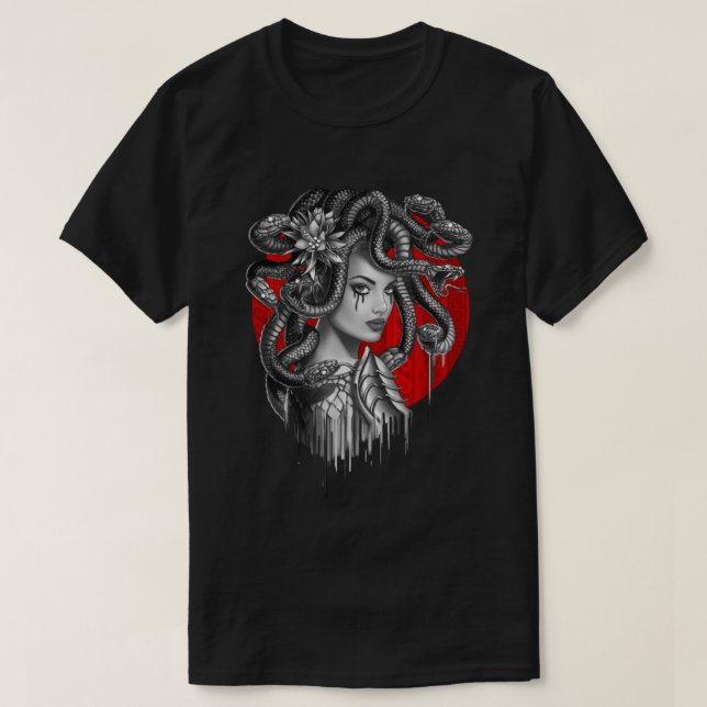 MEDUSA - Snake Head Girl from Greek Myth Tattoo T-Shirt (Design Front)