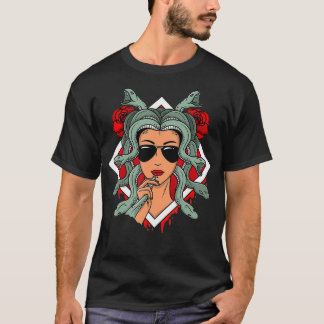Medusa Snakes Greek Mythology Sunglasses Roses  T-Shirt