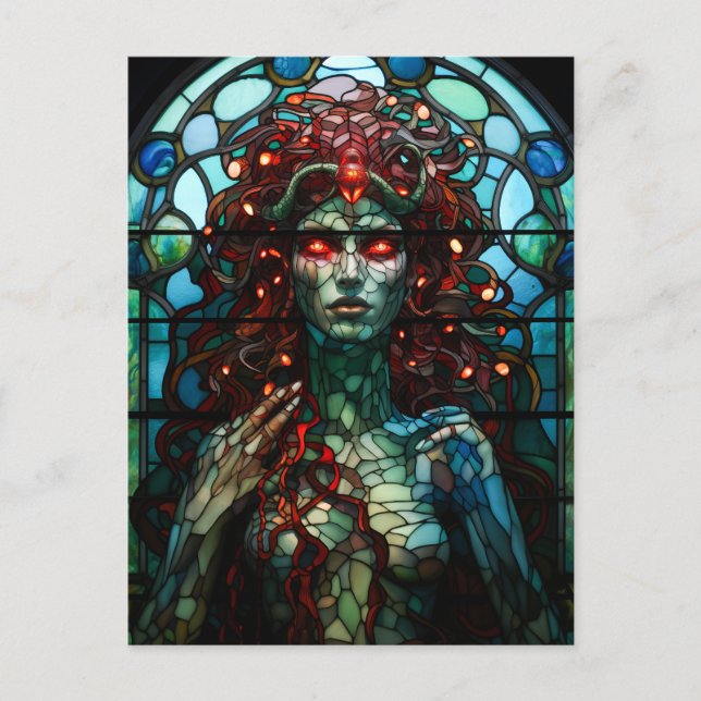 Medusa - Stained Glass Window Tiffany Style Postcard (Front)