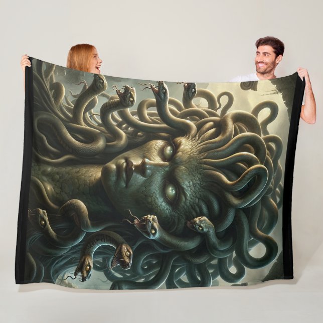 Medusa Stare of Death Head of Snakes Fleece Blanket (In Situ)