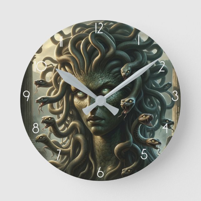 Medusa Stare of Death Head of Snakes Round Clock (Front)
