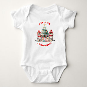 Mee-Owy Christmas Tree with Twin Kitties Baby Bodysuit