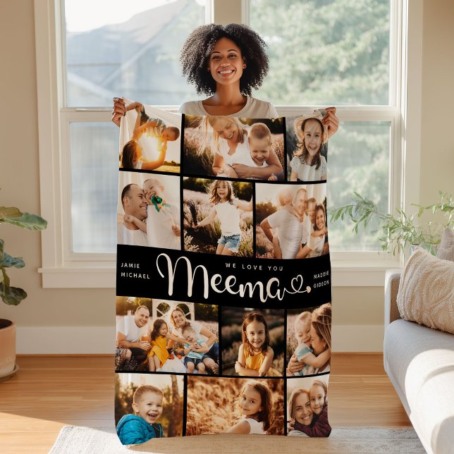 Meema We Love you Hearts Modern Photo Collage Fleece Blanket (Creator Uploaded)