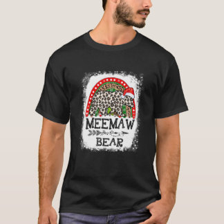 Meemaw Bear Leopard Christmas Rainbow Pajama Match T-Shirt