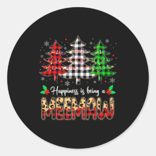 Meemaw Christmas Tree Xmas Buffalo Plaid Red White Classic Round Sticker