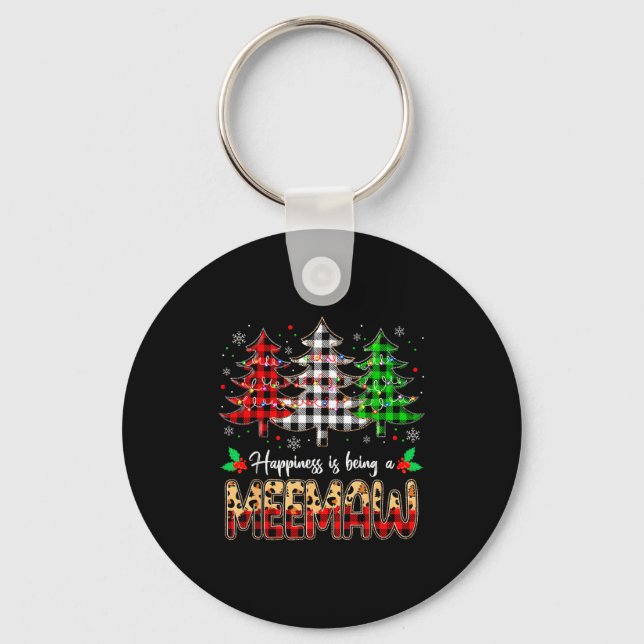 Meemaw Christmas Tree Xmas Buffalo Plaid Red White Key Ring (Front)