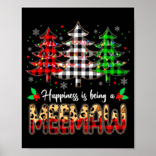 Meemaw Christmas Tree Xmas Buffalo Plaid Red White Poster