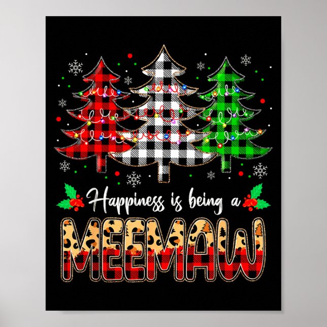 Meemaw Christmas Tree Xmas Buffalo Plaid Red White Poster (Front)