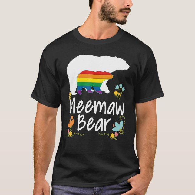Meemaw Lgbt Bear Gay Lesbian Pride Rainbow Floral  T-Shirt (Front)