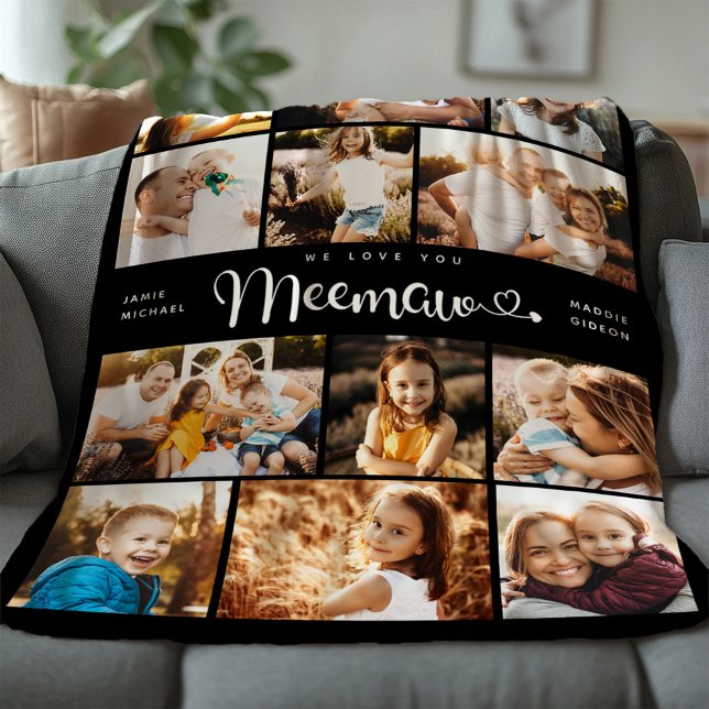 Meemaw We Love you Hearts Modern Photo Collage Fleece Blanket (Creator Uploaded)